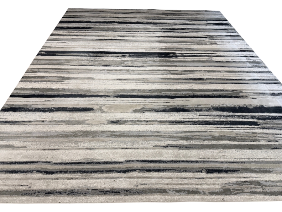 Feizy Micah 3049F Silver Black Brushstroke 12X15 Oversize Abstract Modern Area Rug