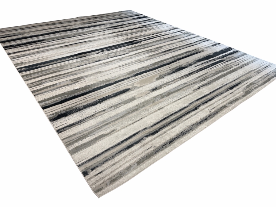 Feizy Micah 3049F Silver Black Brushstroke 12X15 Oversize Abstract Modern Area Rug [Photo 2]