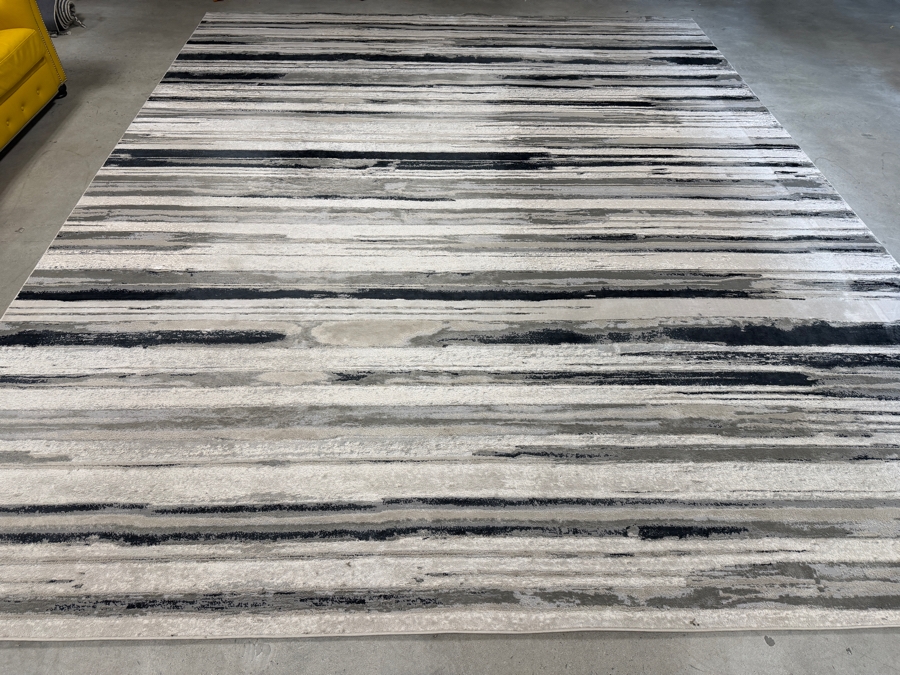 Feizy Micah 3049F Silver Black Brushstroke 12X15 Oversize Abstract Modern Area Rug [Photo 3]