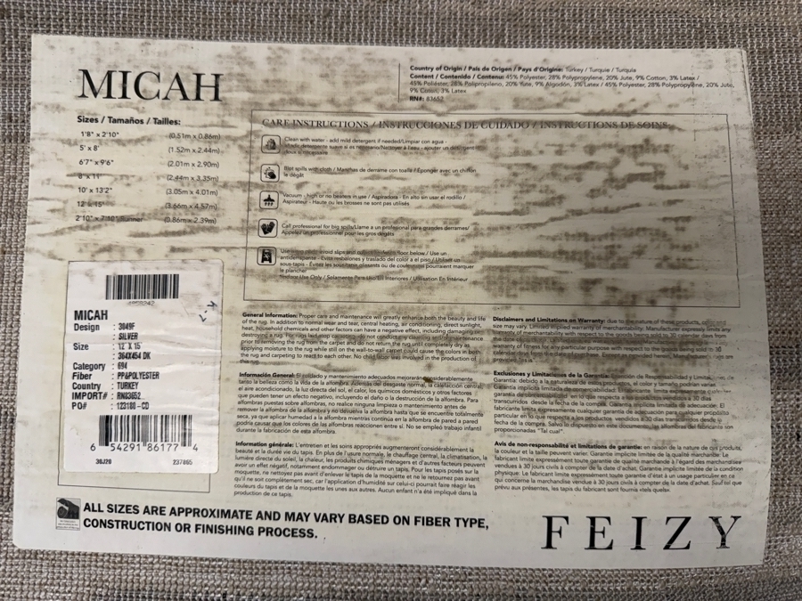 Feizy Micah 3049F Silver Black Brushstroke 12X15 Oversize Abstract Modern Area Rug [Photo 4]