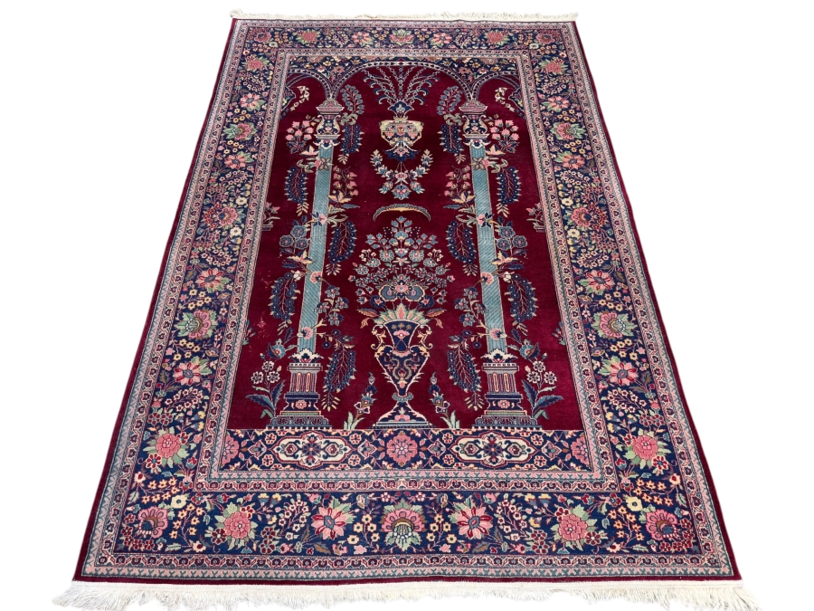 Authentic Fine Hand Knotted Persian Silk Kashan Tree Of Life Architectural Tapestry Rug (Has Been Repaired) 55' X 84'