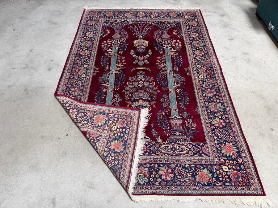 Authentic Fine Hand Knotted Persian Silk Kashan Tree Of Life Architectural Tapestry Rug (Has Been Repaired) 55' X 84' [Photo 6]