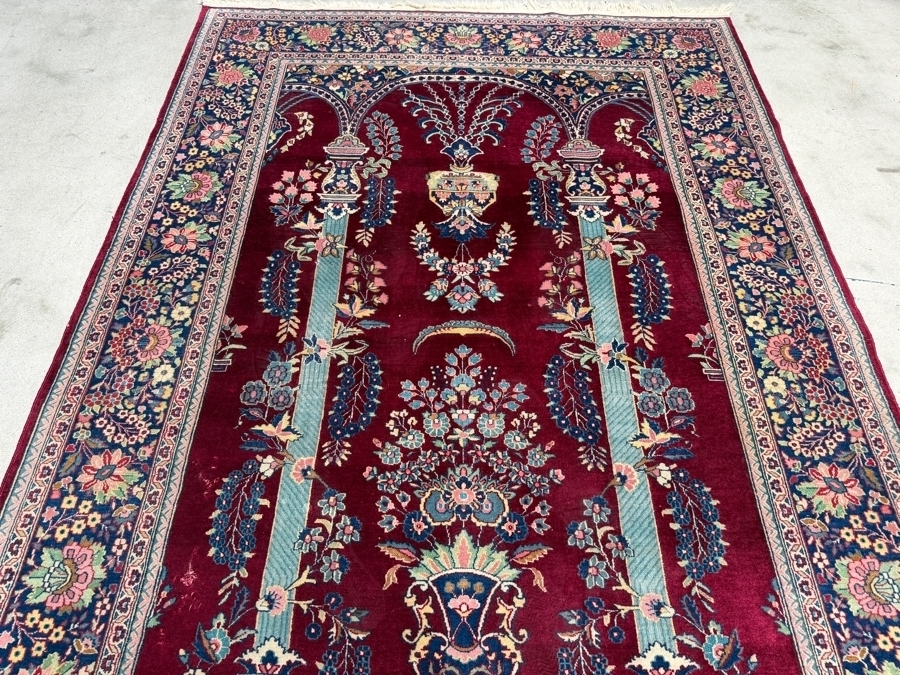 Authentic Fine Hand Knotted Persian Silk Kashan Tree Of Life Architectural Tapestry Rug (Has Been Repaired) 55' X 84' [Photo 5]