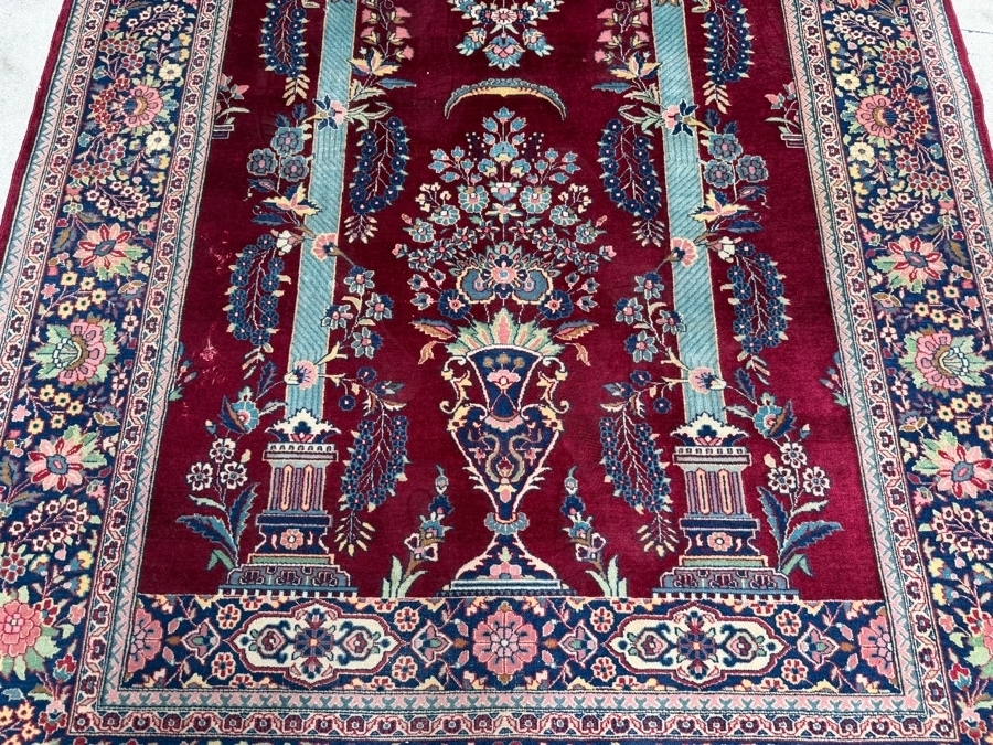 Authentic Fine Hand Knotted Persian Silk Kashan Tree Of Life Architectural Tapestry Rug (Has Been Repaired) 55' X 84' [Photo 4]