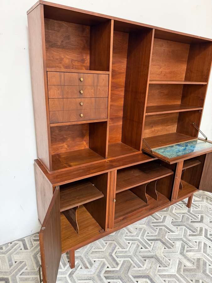 Vintage Mid-Century Modern Credenza and Hutch John Keal Style with Tambour Doors and Vinyl Record Storage Slots 72'W X 18'D X 74.5'H [Photo 10]