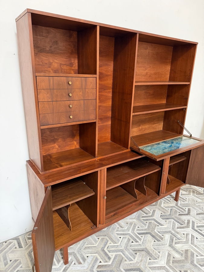Vintage Mid-Century Modern Credenza and Hutch John Keal Style with Tambour Doors and Vinyl Record Storage Slots 72'W X 18'D X 74.5'H [Photo 11]