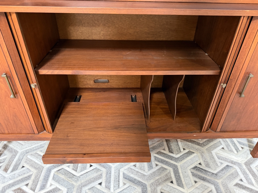 Vintage Mid-Century Modern Credenza and Hutch John Keal Style with Tambour Doors and Vinyl Record Storage Slots 72'W X 18'D X 74.5'H [Photo 12]