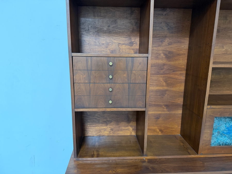 Vintage Mid-Century Modern Credenza and Hutch John Keal Style with Tambour Doors and Vinyl Record Storage Slots 72'W X 18'D X 74.5'H [Photo 7]
