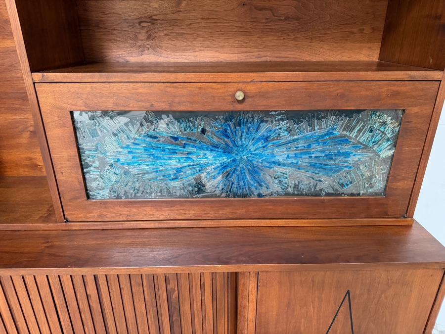 Vintage Mid-Century Modern Credenza and Hutch John Keal Style with Tambour Doors and Vinyl Record Storage Slots 72'W X 18'D X 74.5'H [Photo 4]