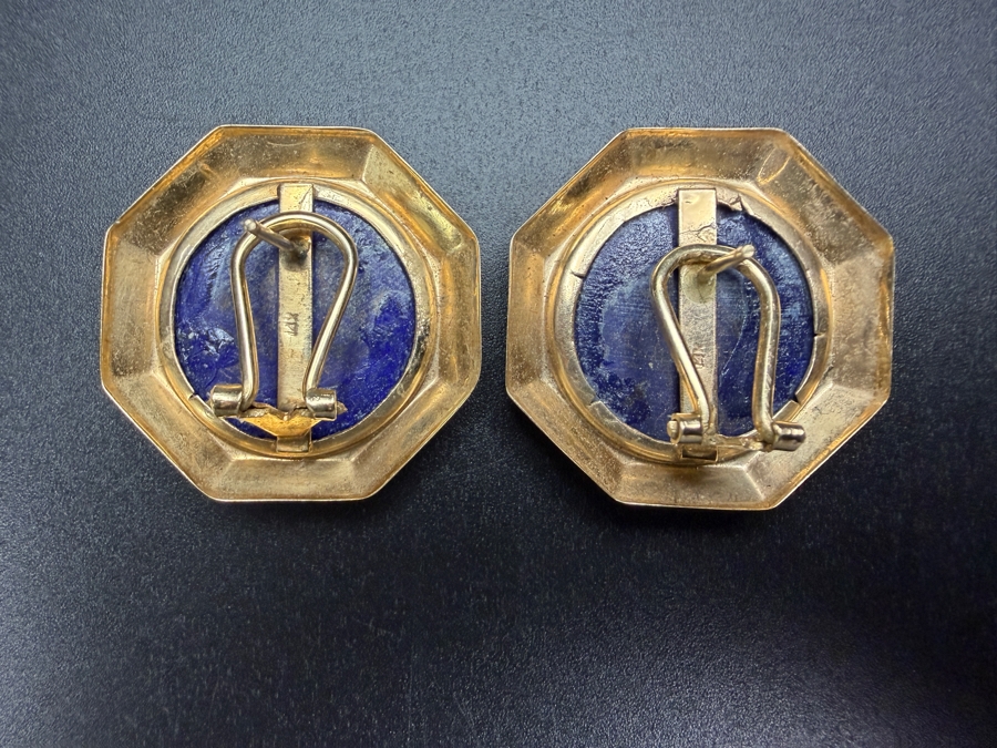 14k Gold Lapis Lazuli Earrings 8.7g [Photo 5]