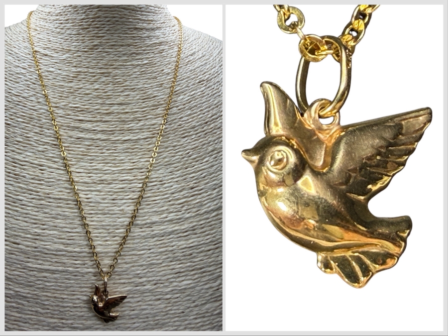 14k Gold Bird Pendant with 14k Gold Italian 20' Chain Necklace 3.5g $274 Melt Value
