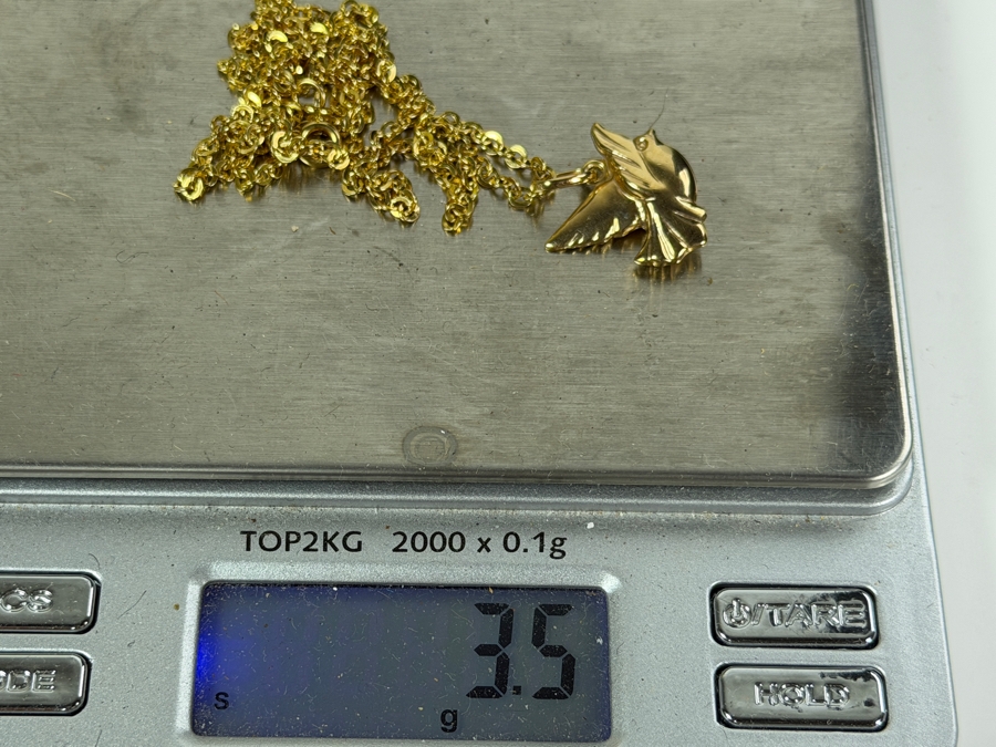 14k Gold Bird Pendant with 14k Gold Italian 20' Chain Necklace 3.5g $274 Melt Value [Photo 7]