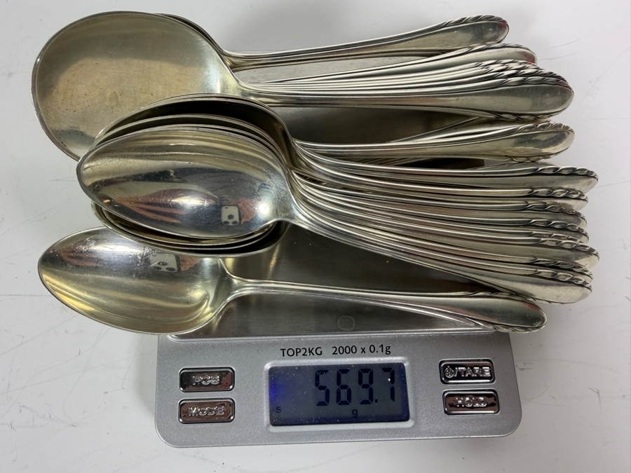 Gorham Sterling Silver Lyric Flatware Service 1940 Patent Date - Approximate Service for 8 - 1,617g of Sterling Silver Plus 464g Of Sterling Handled Knives - $2,991 Melt Value Not Including Knives [Photo 16]