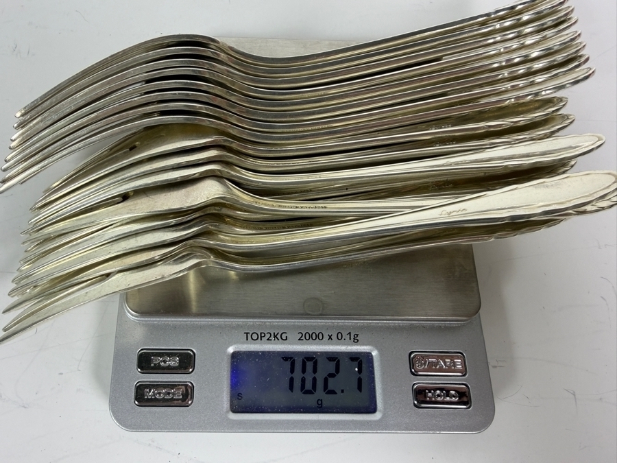 Gorham Sterling Silver Lyric Flatware Service 1940 Patent Date - Approximate Service for 8 - 1,617g of Sterling Silver Plus 464g Of Sterling Handled Knives - $2,991 Melt Value Not Including Knives [Photo 15]