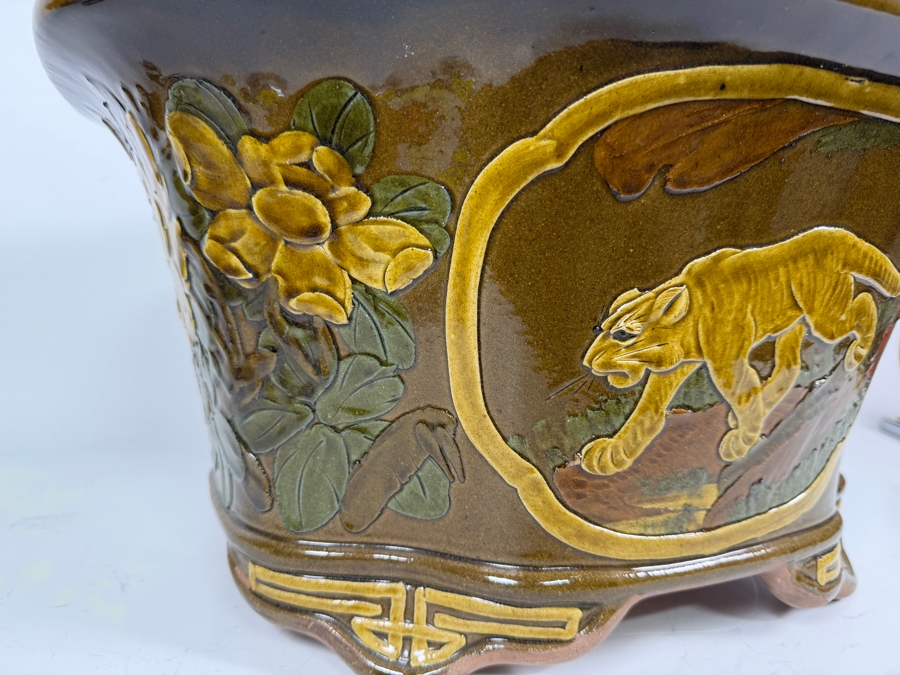Vintage Large Chinese Glazed Terracotta Jardiniere Planter 20W X 16D X 10H [Photo 6]