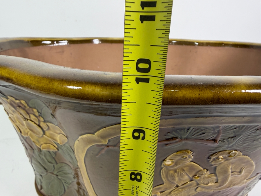 Vintage Large Chinese Glazed Terracotta Jardiniere Planter 20W X 16D X 10H [Photo 14]