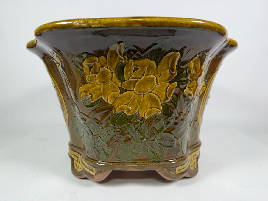 Vintage Large Chinese Glazed Terracotta Jardiniere Planter 20W X 16D X 10H [Photo 8]
