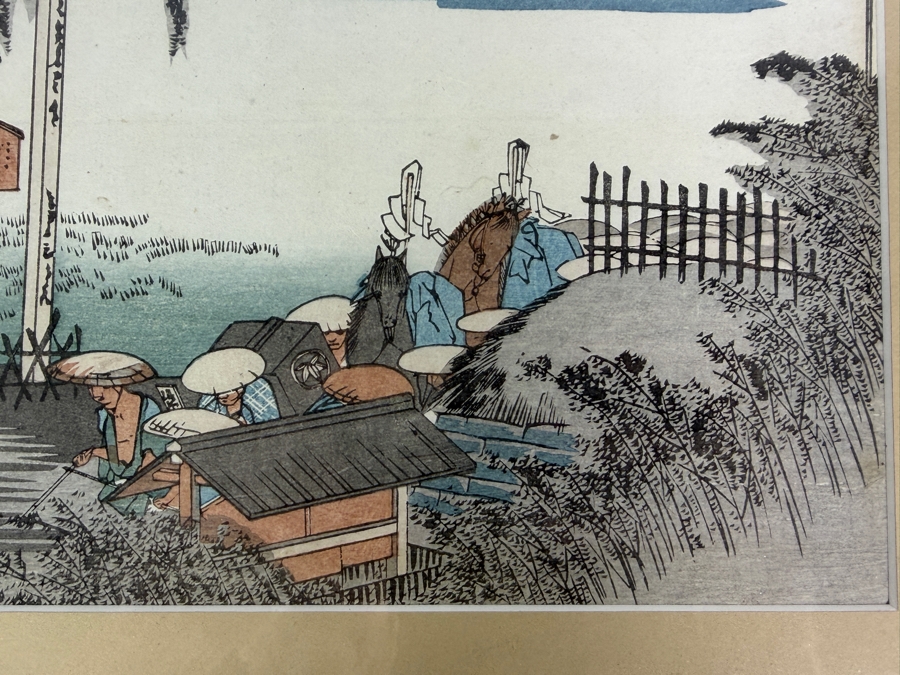 Utagawa Hiroshige (ca. 1833-34, Japanese) Woodblock Print Station Thirty-Eight: Fujikawa (Scene at the Border) from Utagawa Hiroshige's Iconic Fifty-Three Stations of the Tokaido Series 13 X 8.5 Framed 19 X 14 [Photo 4]