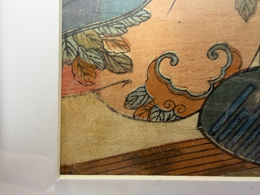Kitao Masanobu (circa 1784, Japanese) Framed Ukiyo-e Woodblock Print Titled 'Courtesans Utagawa and Nanasato of the Yotsumeya Brothel' from 1784 Series 'New Beauties of the Yoshiwara in the Mirror of their Own Script by Kitao Masanobu' 10X14 Framed 13X17 [Photo 13]
