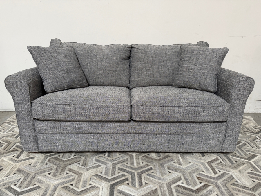 La-Z-Boy Leah Full Sleep Sofa In Pewter Gray Textured Performance Fabric Featuring Rolled Arms And Accent Toss Pillows 73.5'W X 38'H [Photo 2]