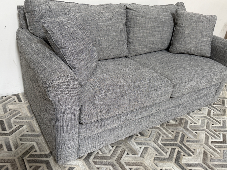 La-Z-Boy Leah Full Sleep Sofa In Pewter Gray Textured Performance Fabric Featuring Rolled Arms And Accent Toss Pillows 73.5'W X 38'H [Photo 5]