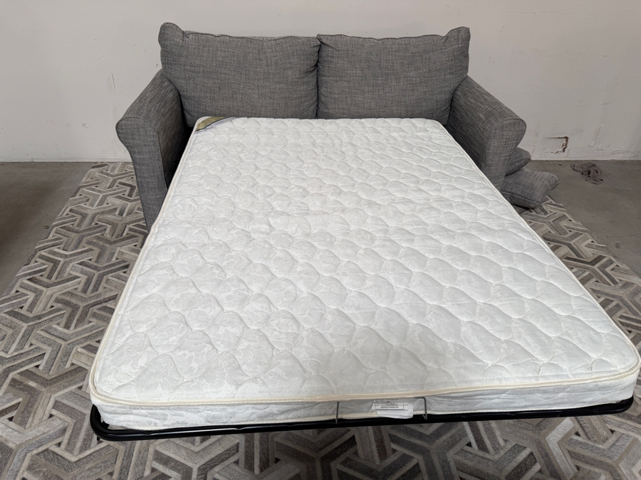 La-Z-Boy Leah Full Sleep Sofa In Pewter Gray Textured Performance Fabric Featuring Rolled Arms And Accent Toss Pillows 73.5'W X 38'H [Photo 6]