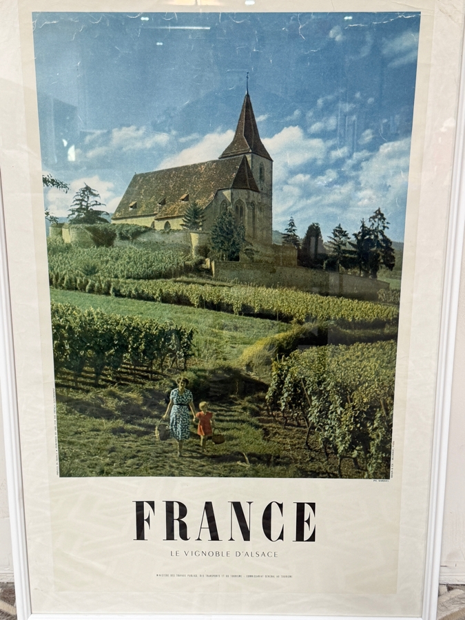 France Le Vignoble D'Alsace Vintage Travel Advertising Poster Featuring The St Jacques Le Majeur Church In Hunawihr 30'W X 45'H [Photo 3]