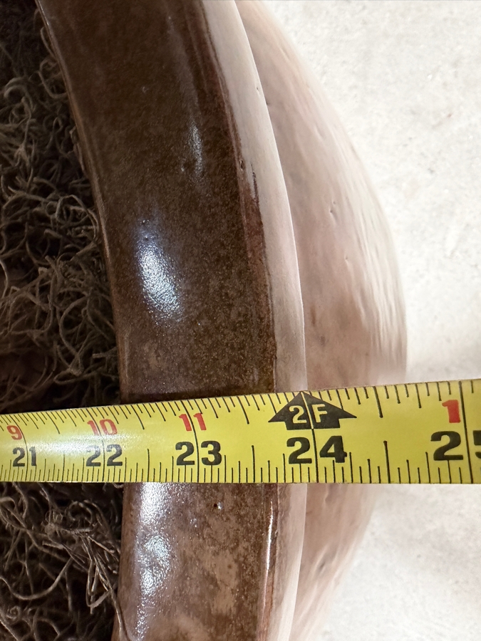 Pair Of Oversized Faux Rubber Tree Artificial Silk Plants Housed In Large Round Glossy Metallic Bronze Glazed Ceramic Pots 24' Pots and 70'H [Photo 5]