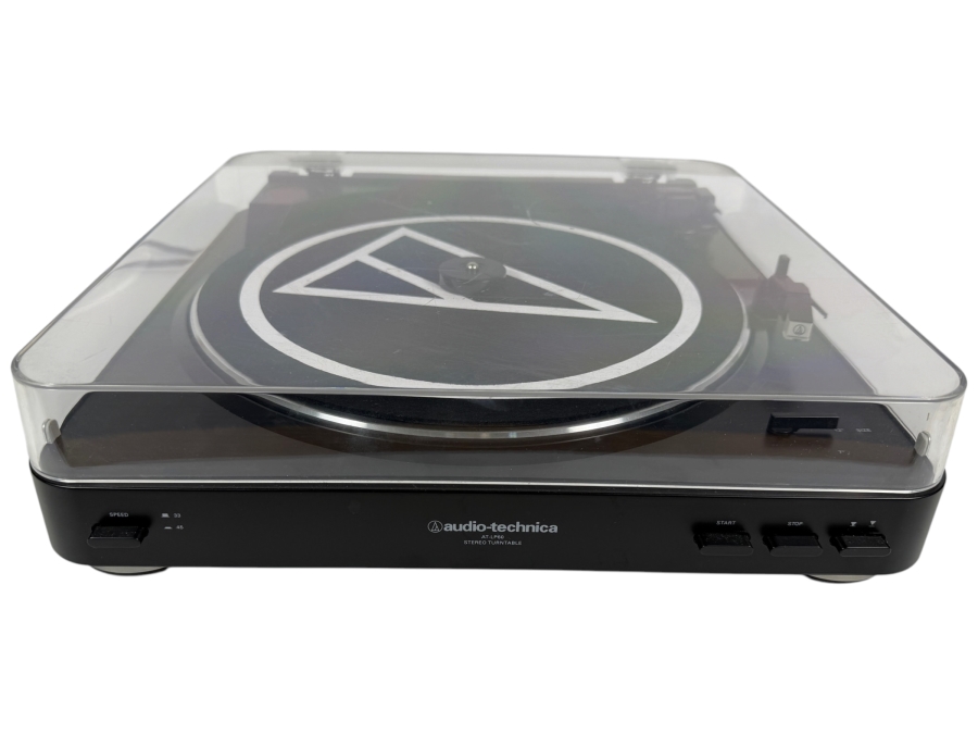 Audio-Technica AT-LP60 Fully Automatic Two Speed Belt Drive Analog Stereo Turntable Vinyl Record Player With Clear Plastic Dust Cover