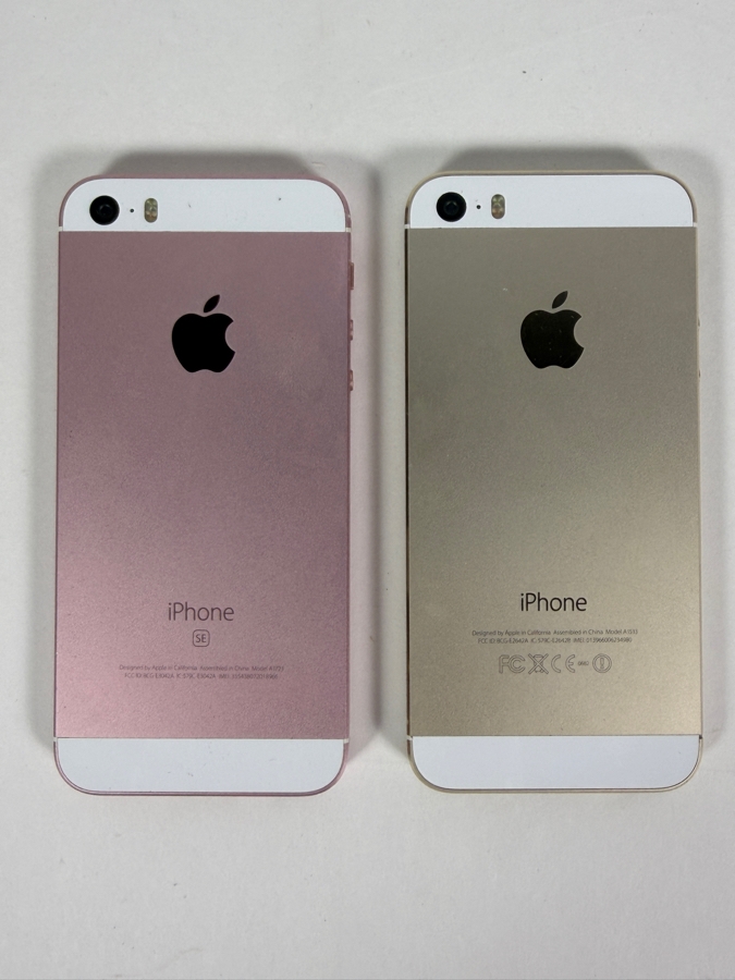 Two Apple iPhone SE First Generation Smartphones Finished In Rose Gold And Gold Featuring White Front Glass Bezels [Photo 3]
