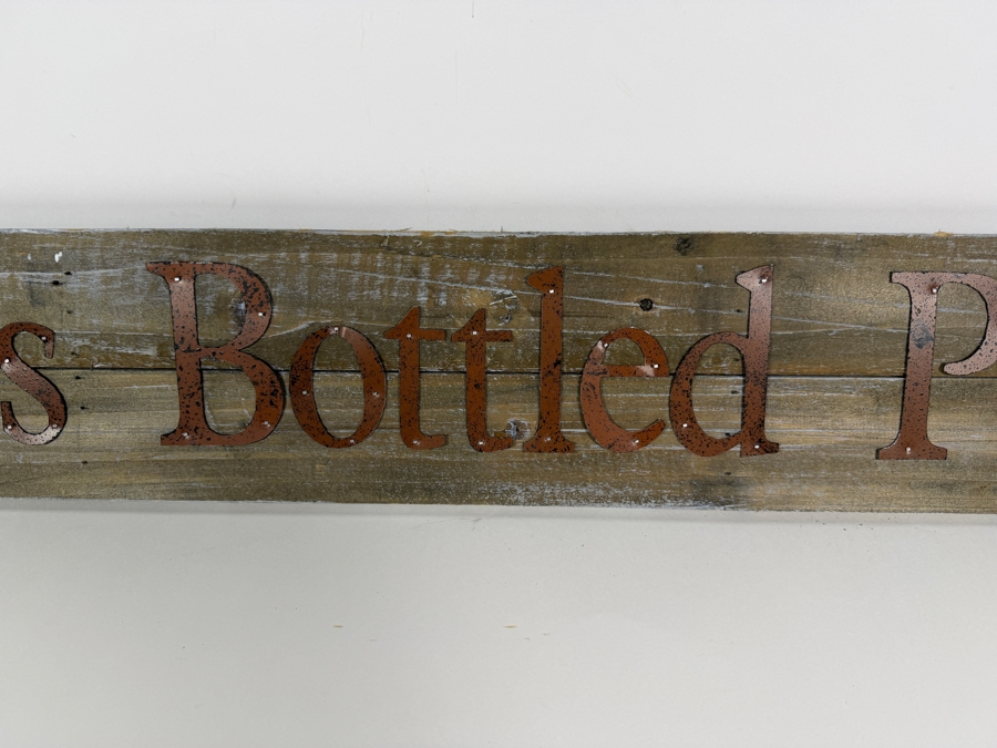 Rustic Reclaimed Wood Long Plank Wall Sign Featuring Rusted Die Cut Metal Lettering Spelling 'Wine Is Bottled Poetry' 42'W X 5'H [Photo 3]