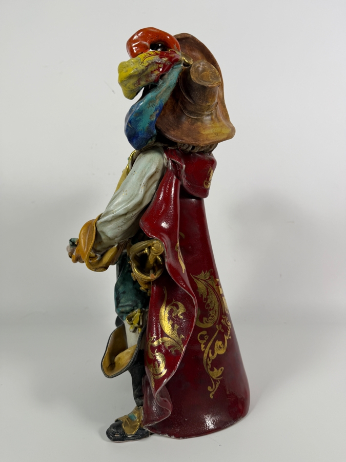 Vintage Italian Glazed Majolica Terracotta Figurine In The Style Of Professor Eugenio Pattarino Depicting An Elaborate Flamboyant Musketeer Cavalier Character 16'H [Photo 5]