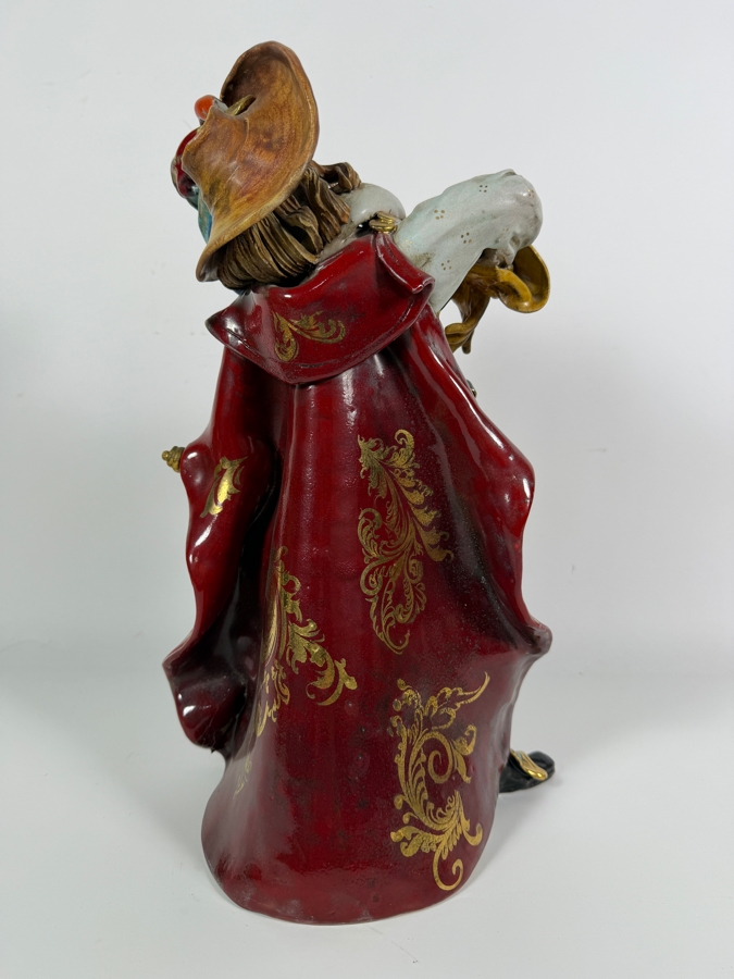 Vintage Italian Glazed Majolica Terracotta Figurine In The Style Of Professor Eugenio Pattarino Depicting An Elaborate Flamboyant Musketeer Cavalier Character 16'H [Photo 6]
