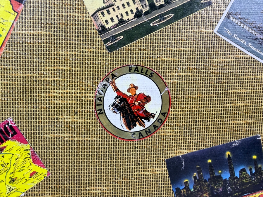 Vintage Mid Century Towncraft Tweed Hard Shell Suitcase Adorned With Retro Southwest Route Sixty Six And California Travel Decal Stickers 21'W X 7'D X 14'H [Photo 15]