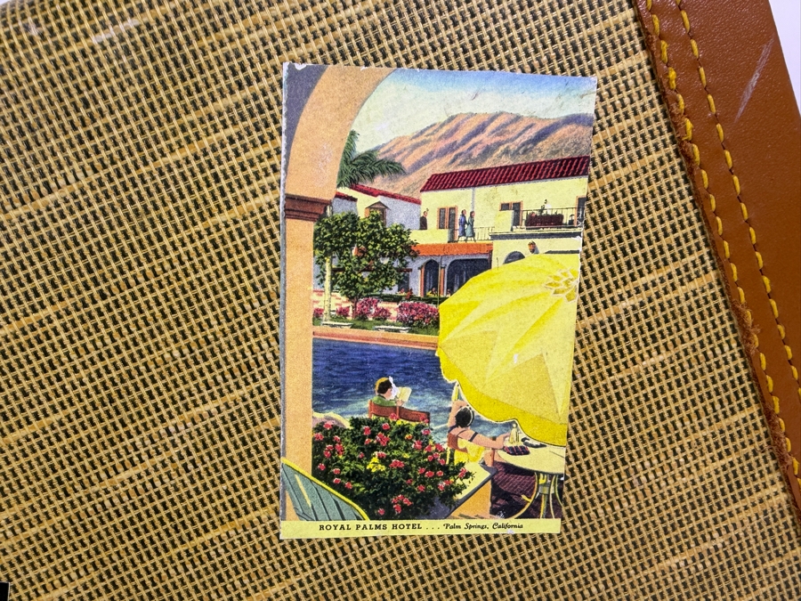 Vintage Mid Century Towncraft Tweed Hard Shell Suitcase Adorned With Retro Southwest Route Sixty Six And California Travel Decal Stickers 21'W X 7'D X 14'H [Photo 6]