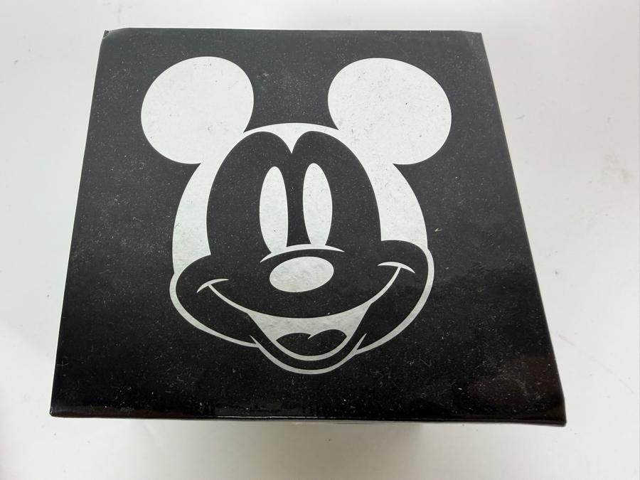 Disney Minnie Mouse Rhinestone Inset Silver Tone Tonneau Wristwatch With Black Croc Embossed Leather Strap Housed In Original Script Box [Photo 5]