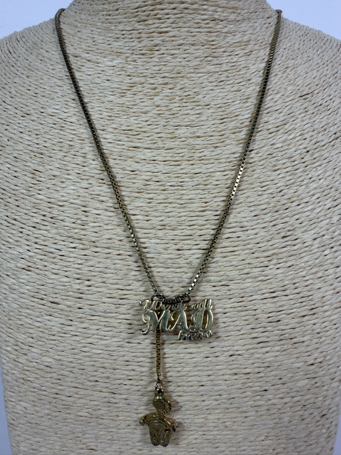Disney Couture .925 Sterling Silver 'We're All Mad Here' 22' Alice in Wonderland Mad Hatter Cheshire Cat Gold-Tone Y-Shaped Drop Necklace 13.4g [Photo 2]