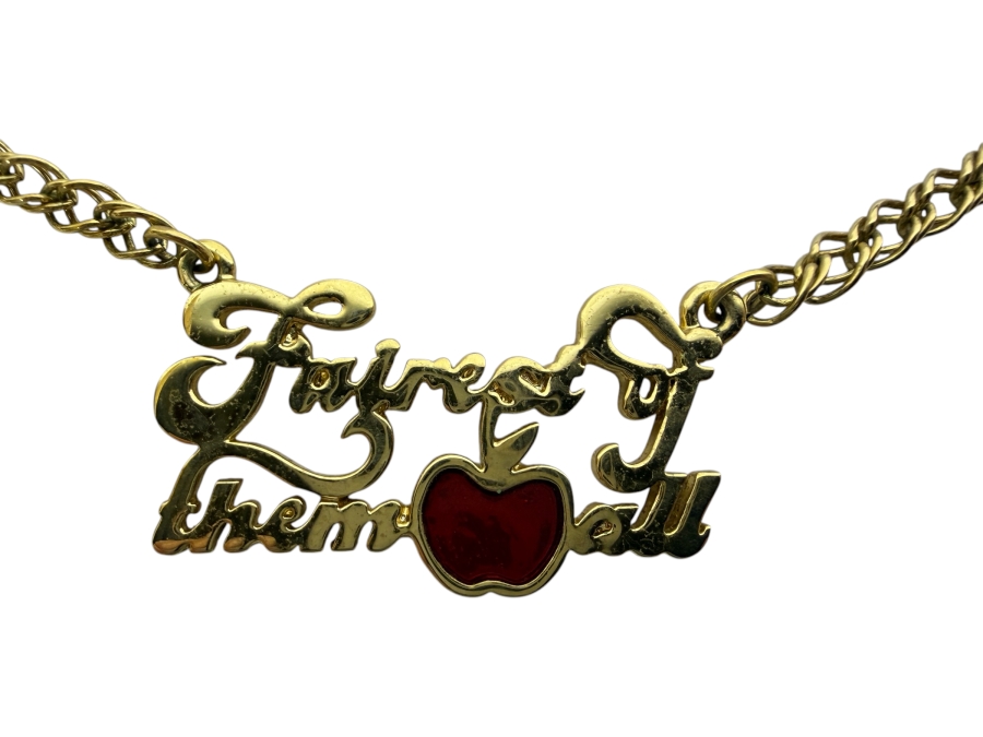 Disney Couture by Kidada Jones 'Fairest of Them All' Snow White Red Enamel Apple Gold-Plated Statement Nameplate Necklace 16'