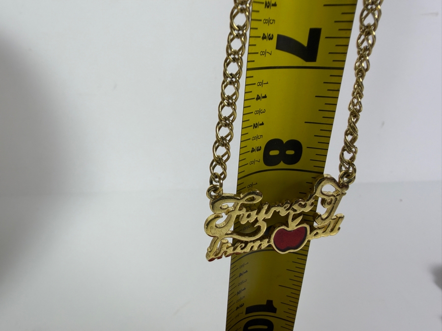 Disney Couture by Kidada Jones 'Fairest of Them All' Snow White Red Enamel Apple Gold-Plated Statement Nameplate Necklace 16' [Photo 8]