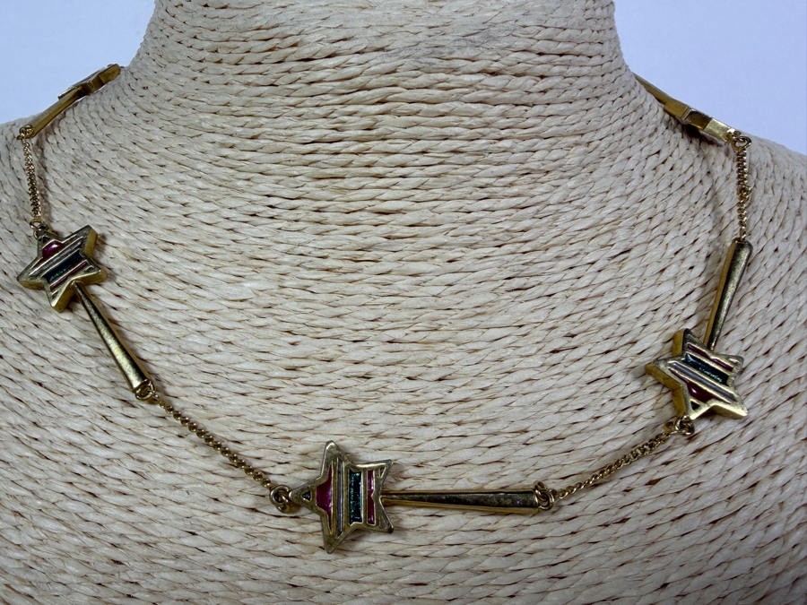 Authentic 2007 Disney Parks Gold Tone Colorful Enamel Shooting Star Comet Link Chain Necklace 15'L [Photo 2]