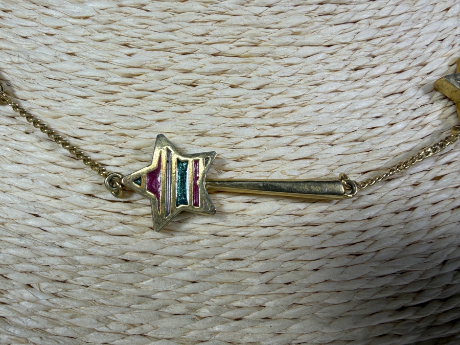Authentic 2007 Disney Parks Gold Tone Colorful Enamel Shooting Star Comet Link Chain Necklace 15'L [Photo 3]