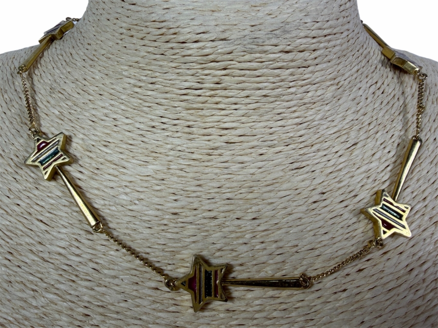 Authentic 2007 Disney Parks Gold Tone Colorful Enamel Shooting Star Comet Link Chain Necklace 15'L