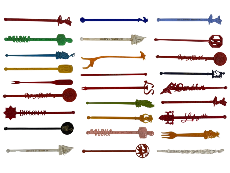 Vintage 1960s To 1980s Novelty Advertising Cocktail Swizzle Stir Stick Collection Lot