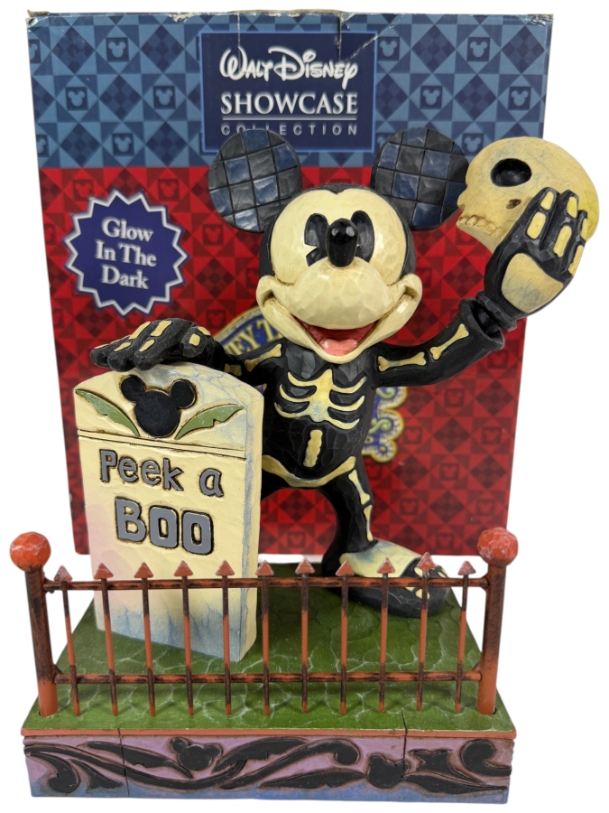 Vintage 2008 Jim Shore Disney Traditions Peek-A-Boo Mickey Mouse Skeleton Halloween Figurine With Box 7'H