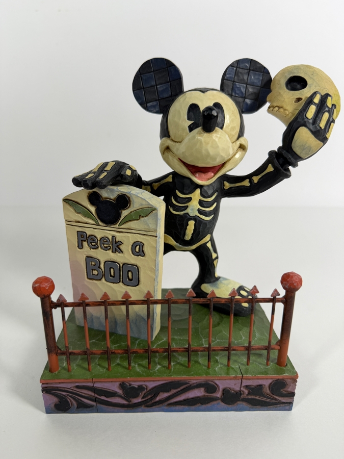 Vintage 2008 Jim Shore Disney Traditions Peek-A-Boo Mickey Mouse Skeleton Halloween Figurine With Box 7'H [Photo 3]