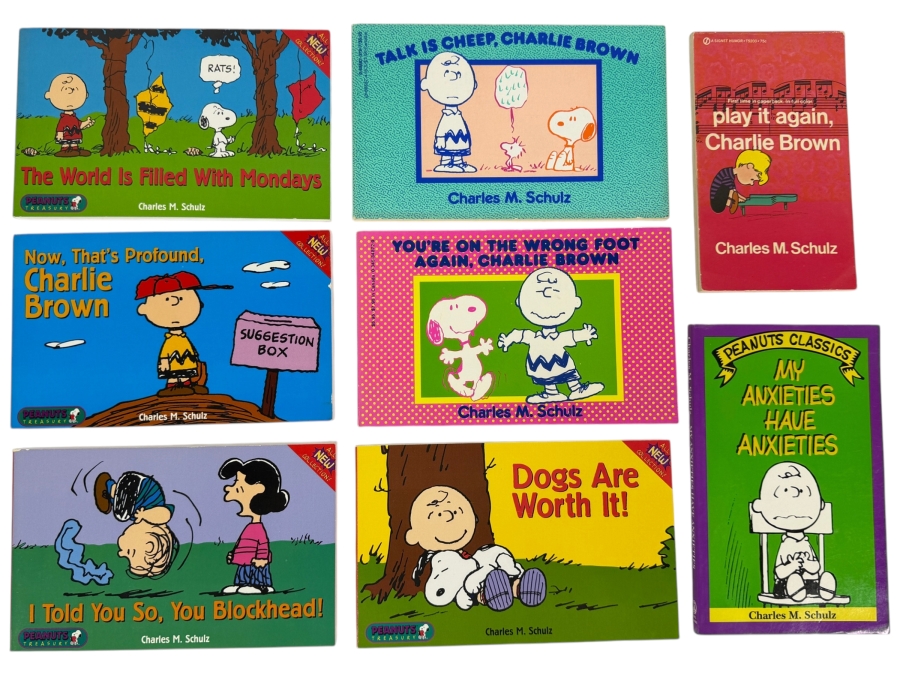 Vintage 1970s To 1990s Charles M. Schulz Peanuts Comic Strip Reprint Book Collection Lot Of Eight