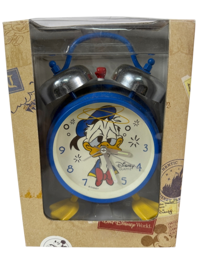 Vintage Walt Disney World Theme Park Exclusive Donald Duck Dazed Twin Bell Alarm Clock With Box
