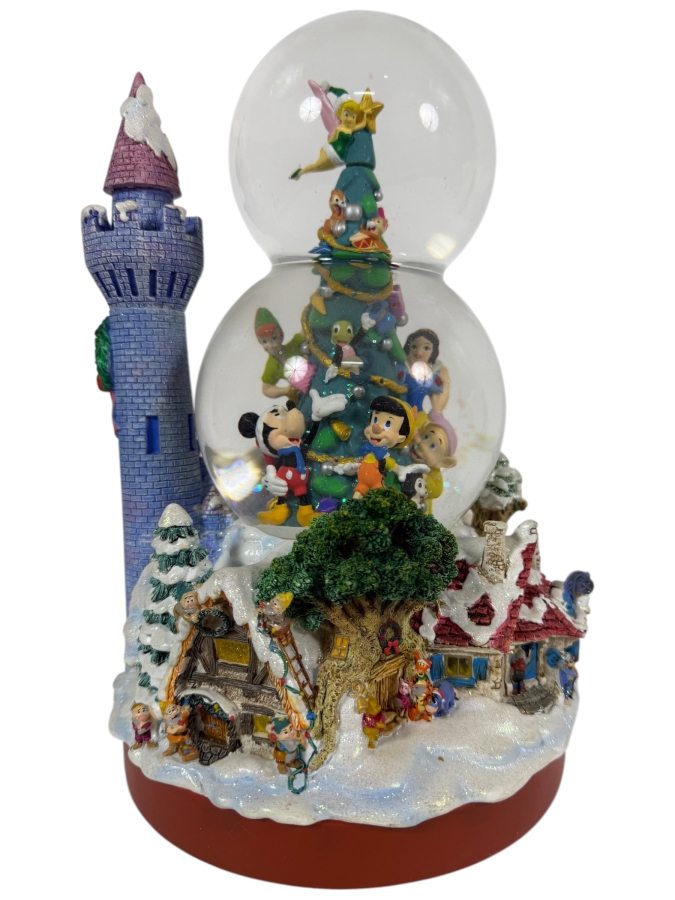 Vintage Large Disney Store Exclusive Mickey And Friends Christmas Village Double Bubble Musical Snow Globe 11'H