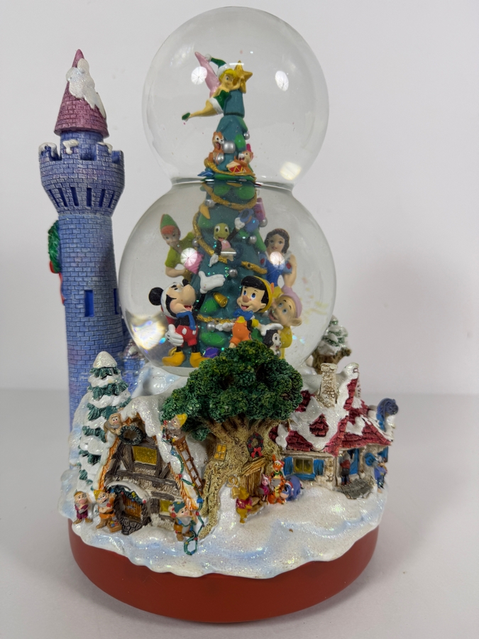 Vintage Large Disney Store Exclusive Mickey And Friends Christmas Village Double Bubble Musical Snow Globe 11'H [Photo 2]