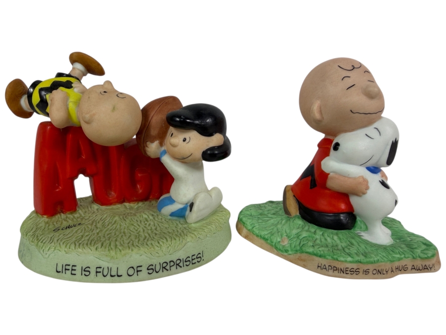 Vintage 2000 Peanuts Gallery Peanuts Comic Strip Sentiment Ceramic Figurine Lot Of Two 3.5'H